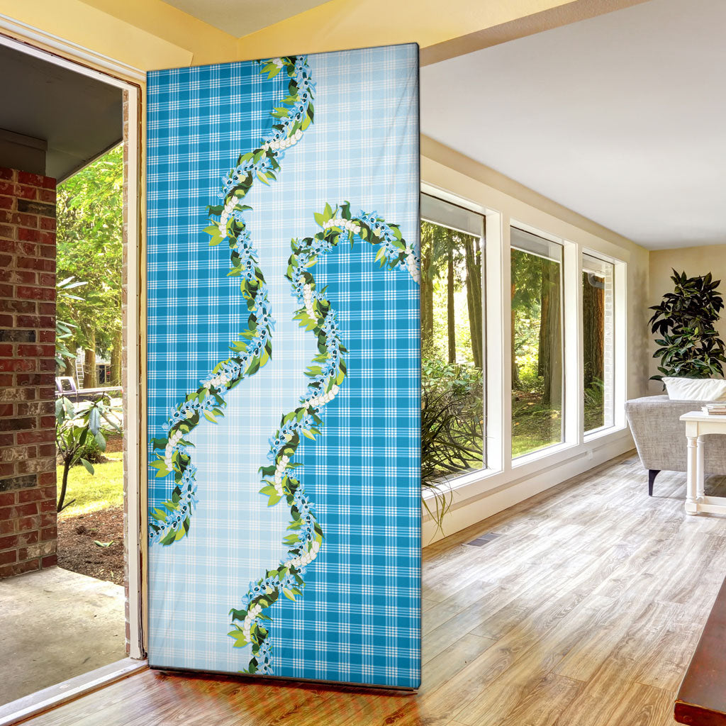 Blue Hawaii Palaka Door Cover Maile Pikake Honohono Orchid Lei LT05 - Polynesian Pride