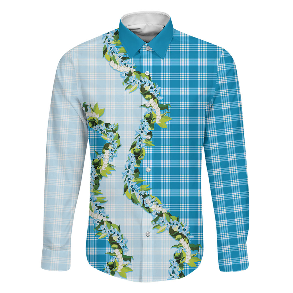 Blue Hawaii Palaka Family Matching Tank Maxi Dress and Hawaiian Shirt Maile Pikake Honohono Orchid Lei