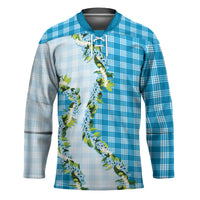 Blue Hawaii Palaka Hockey Jersey Maile Pikake Honohono Orchid Lei LT05 Unisex Blue - Polynesian Pride