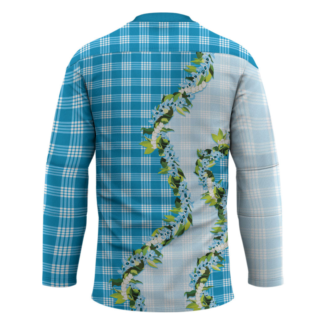 Blue Hawaii Palaka Hockey Jersey Maile Pikake Honohono Orchid Lei LT05 - Polynesian Pride