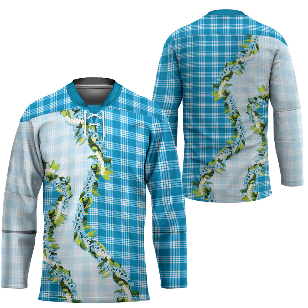 Blue Hawaii Palaka Hockey Jersey Maile Pikake Honohono Orchid Lei LT05 - Polynesian Pride