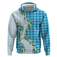 Blue Hawaii Palaka Hoodie Maile Pikake Honohono Orchid Lei LT05 Pullover Hoodie Blue - Polynesian Pride