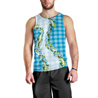 Blue Hawaii Palaka Men Tank Top Maile Pikake Honohono Orchid Lei LT05 - Polynesian Pride