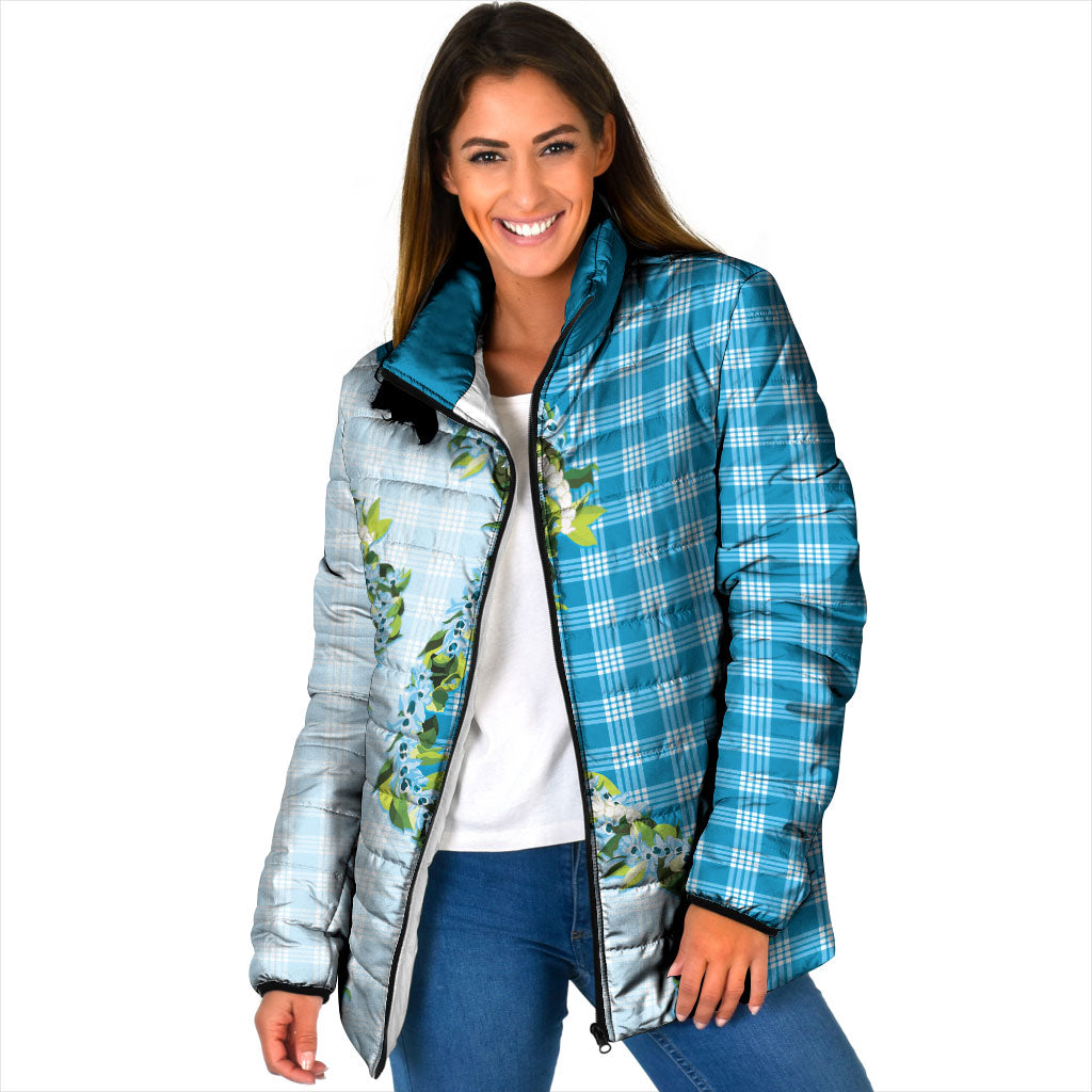 Blue Hawaii Palaka Padded Jacket Maile Pikake Honohono Orchid Lei LT05 Women Blue - Polynesian Pride
