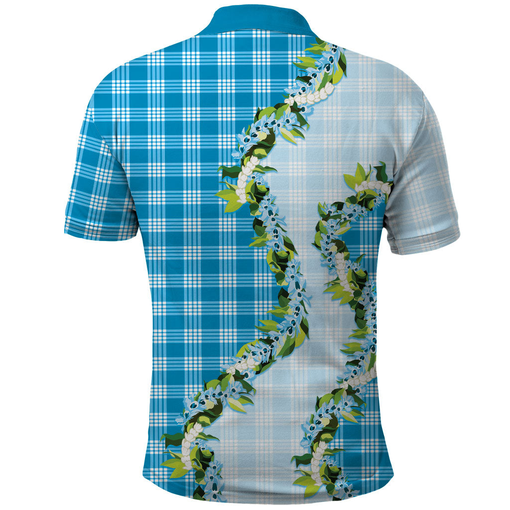Blue Hawaii Palaka Polo Shirt Maile Pikake Honohono Orchid Lei LT05 - Polynesian Pride