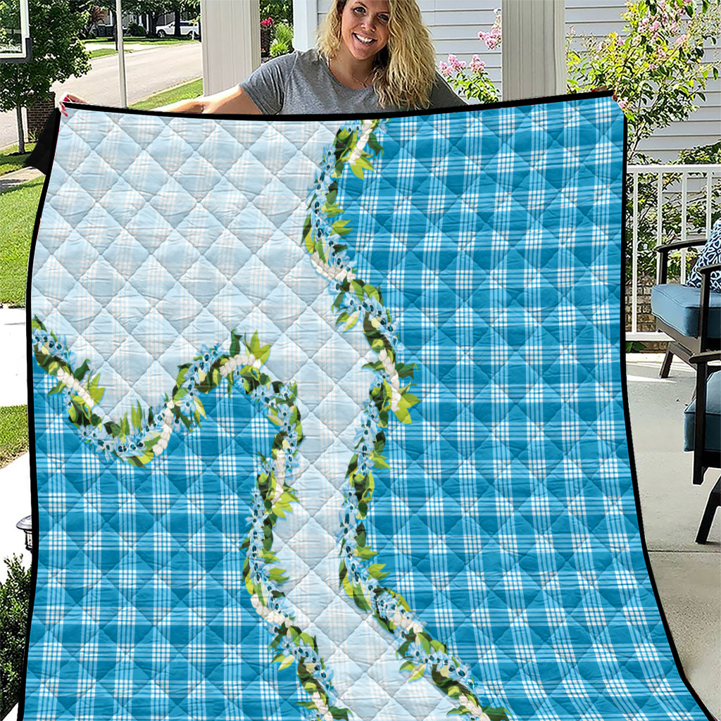Blue Hawaii Palaka Quilt Maile Pikake Honohono Orchid Lei LT05 Blue - Polynesian Pride