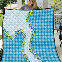 Blue Hawaii Palaka Quilt Maile Pikake Honohono Orchid Lei LT05 Blue - Polynesian Pride
