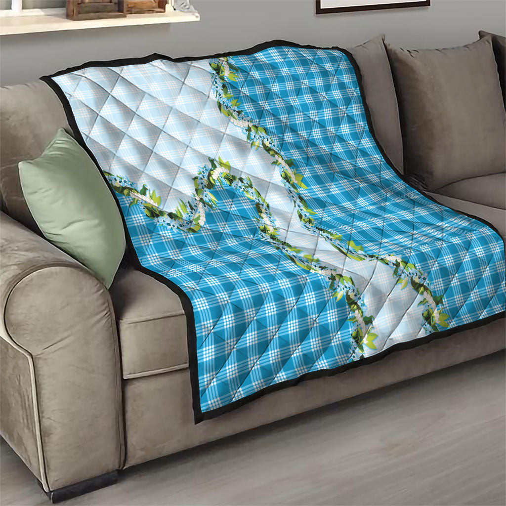 Blue Hawaii Palaka Quilt Maile Pikake Honohono Orchid Lei LT05 - Polynesian Pride