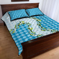 Blue Hawaii Palaka Quilt Bed Set Maile Pikake Honohono Orchid Lei