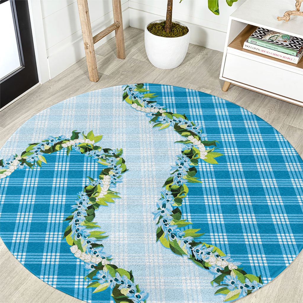 Blue Hawaii Palaka Round Carpet Maile Pikake Honohono Orchid Lei LT05 Blue - Polynesian Pride