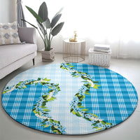 Blue Hawaii Palaka Round Carpet Maile Pikake Honohono Orchid Lei