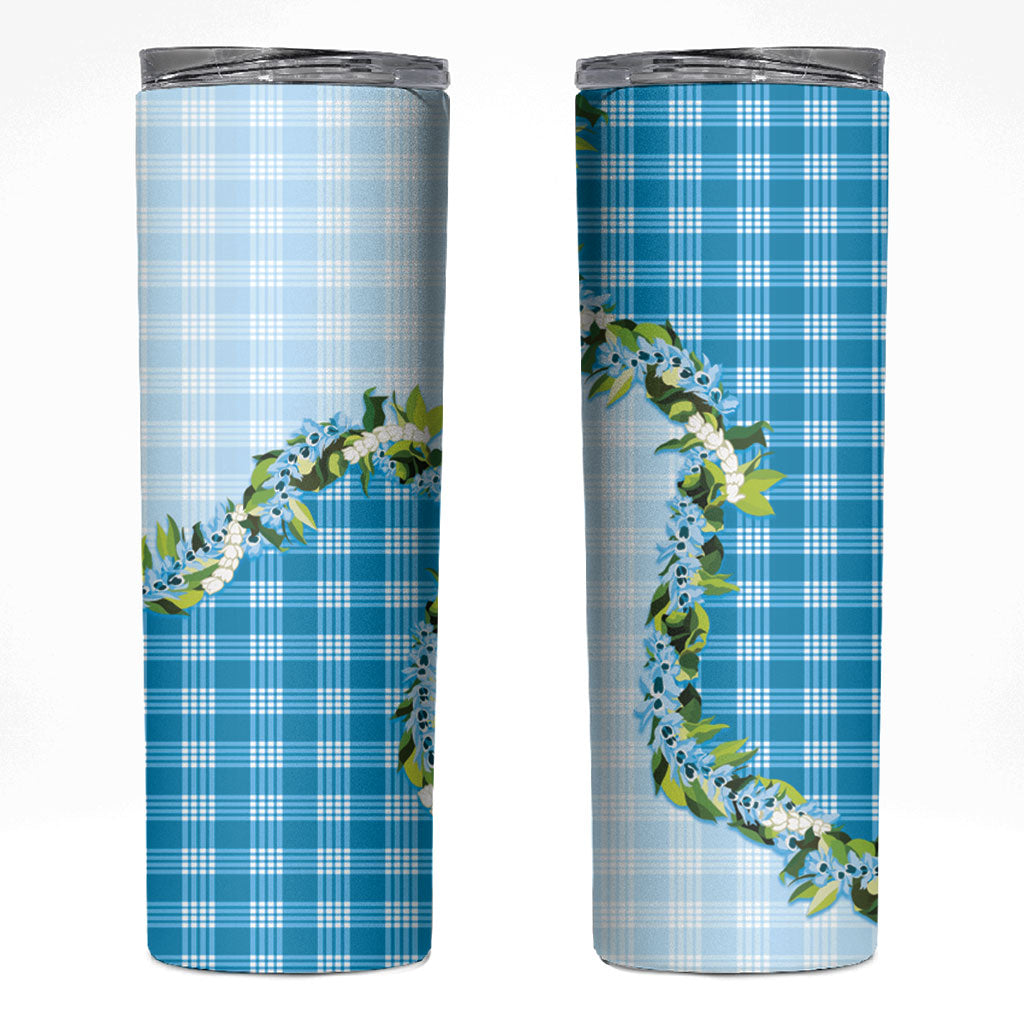 Blue Hawaii Palaka Skinny Tumbler Maile Pikake Honohono Orchid Lei LT05 Blue - Polynesian Pride