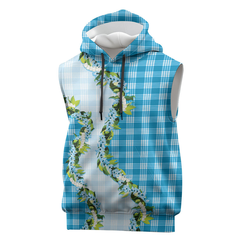 Blue Hawaii Palaka Sleeveless Hoodie Maile Pikake Honohono Orchid Lei