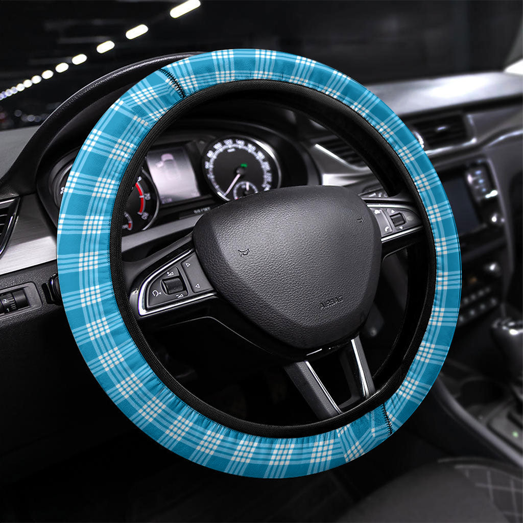 Blue Hawaii Palaka Steering Wheel Cover Maile Pikake Honohono Orchid Lei LT05 Universal Fit Blue - Polynesian Pride