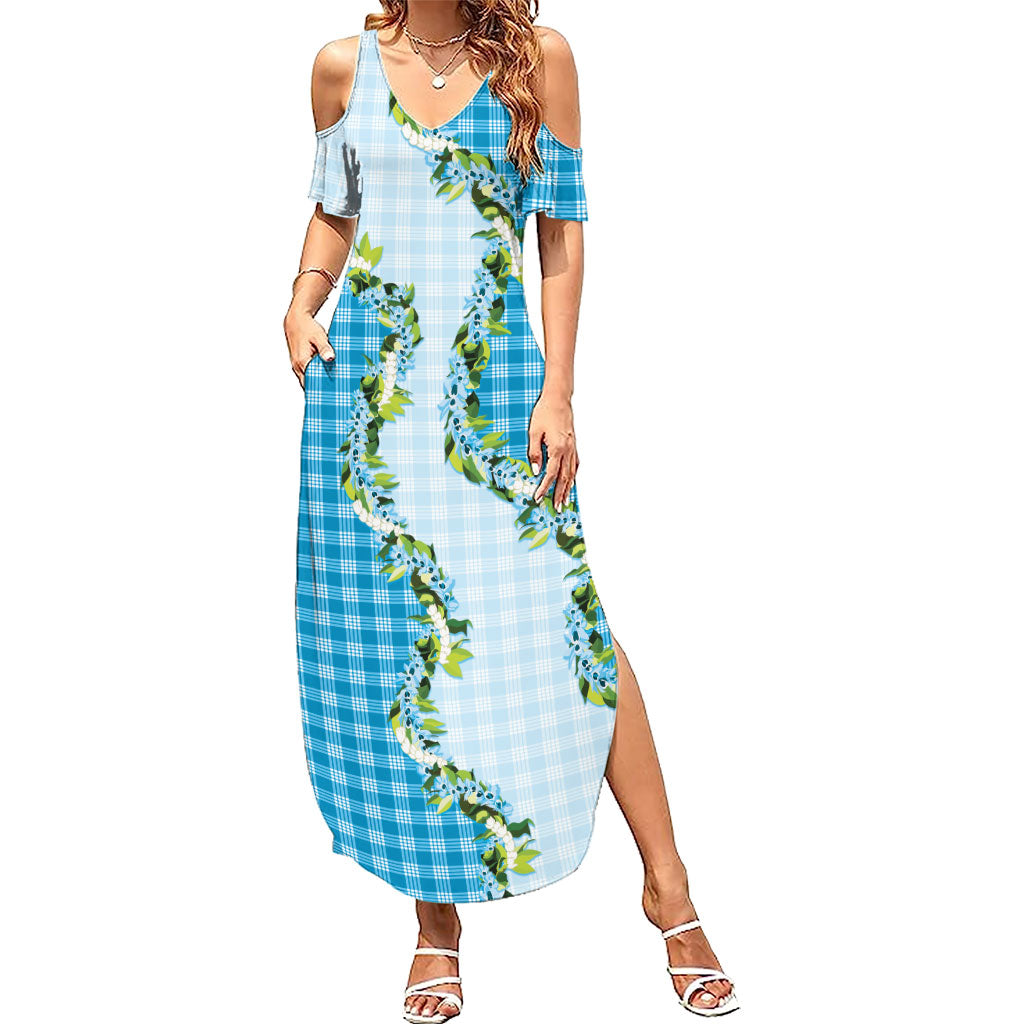 Blue Hawaii Palaka Summer Maxi Dress Maile Pikake Honohono Orchid Lei LT05 Women Blue - Polynesian Pride