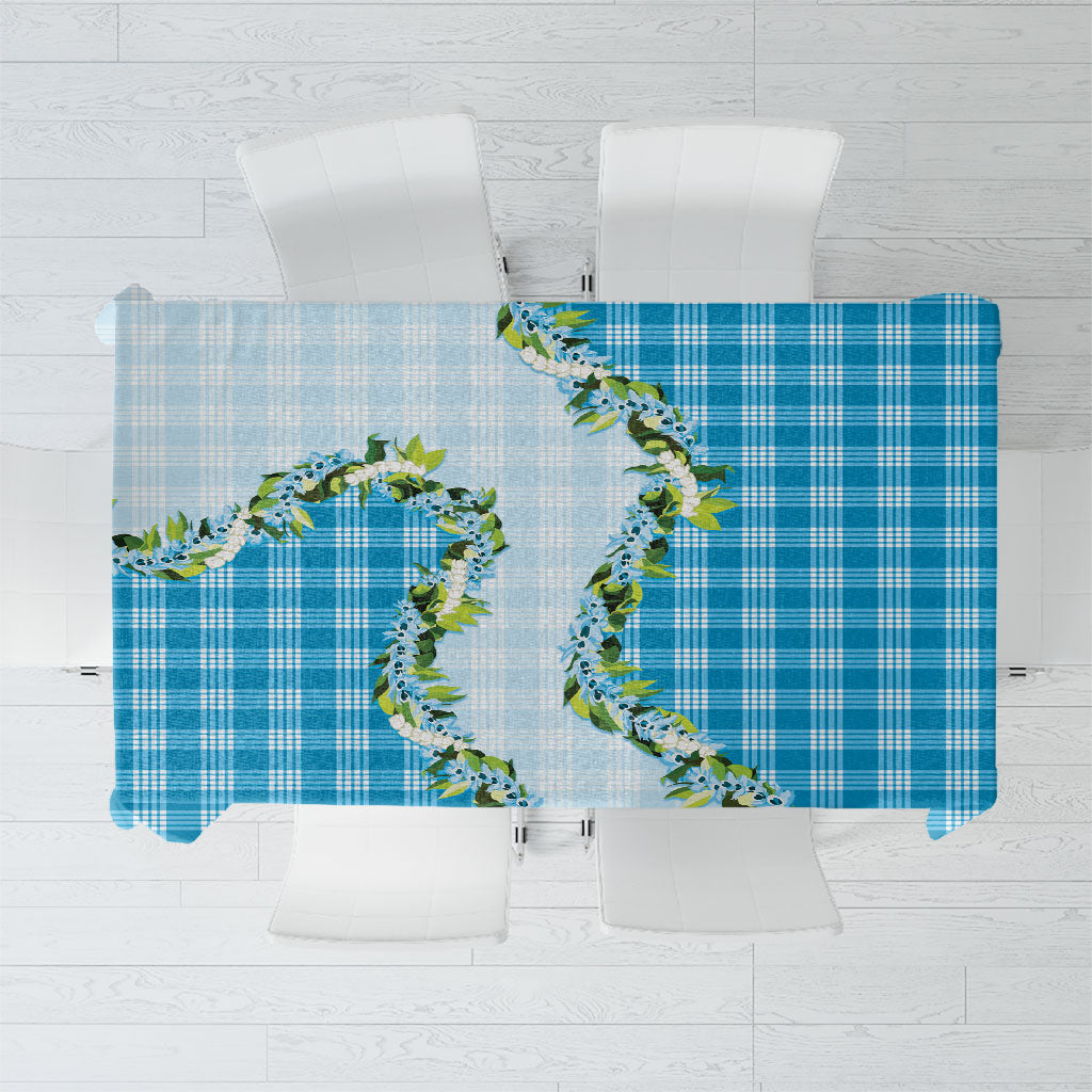 Blue Hawaii Palaka Tablecloth Maile Pikake Honohono Orchid Lei LT05 Blue - Polynesian Pride