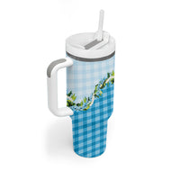 Blue Hawaii Palaka Tumbler With Handle Maile Pikake Honohono Orchid Lei LT05 - Polynesian Pride