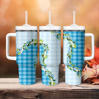 Blue Hawaii Palaka Tumbler With Handle Maile Pikake Honohono Orchid Lei LT05 - Polynesian Pride