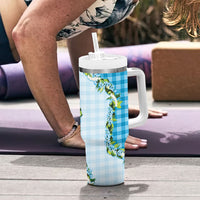 Blue Hawaii Palaka Tumbler With Handle Maile Pikake Honohono Orchid Lei LT05 - Polynesian Pride