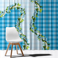 Blue Hawaii Palaka Window Curtain Maile Pikake Honohono Orchid Lei