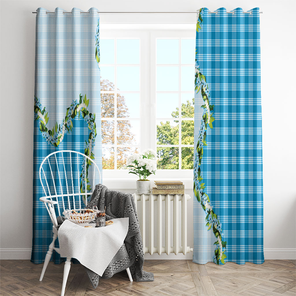 Blue Hawaii Palaka Window Curtain Maile Pikake Honohono Orchid Lei