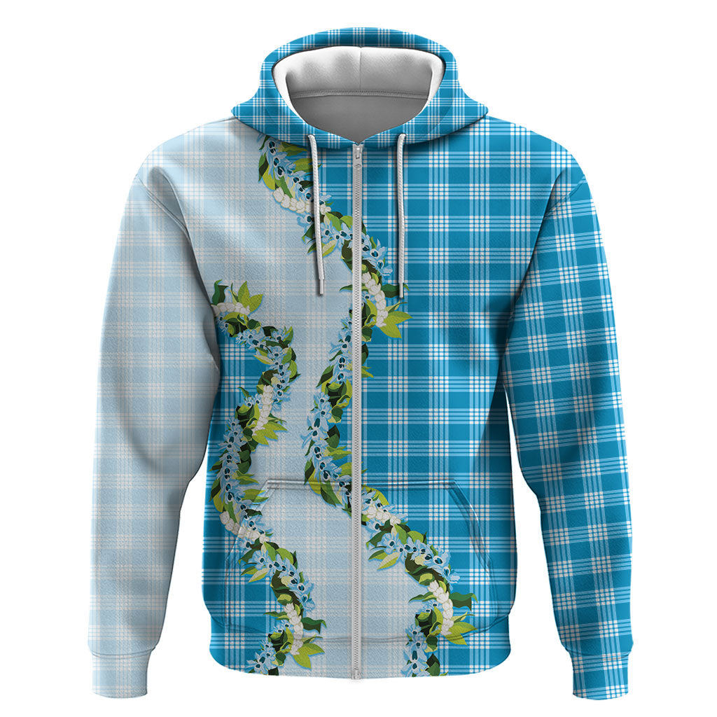 Blue Hawaii Palaka Zip Hoodie Maile Pikake Honohono Orchid Lei LT05 Zip Hoodie Blue - Polynesian Pride