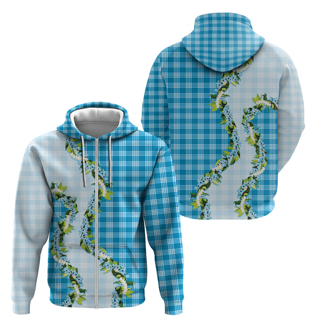 Blue Hawaii Palaka Zip Hoodie Maile Pikake Honohono Orchid Lei LT05 - Polynesian Pride