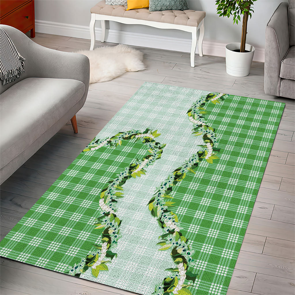 Green Hawaii Palaka Area Rug Maile Pikake Honohono Orchid Lei LT05 - Polynesian Pride