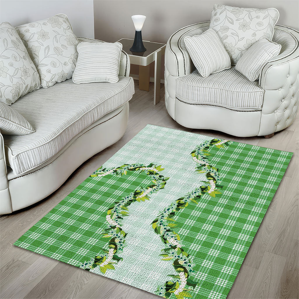 Green Hawaii Palaka Area Rug Maile Pikake Honohono Orchid Lei LT05 - Polynesian Pride