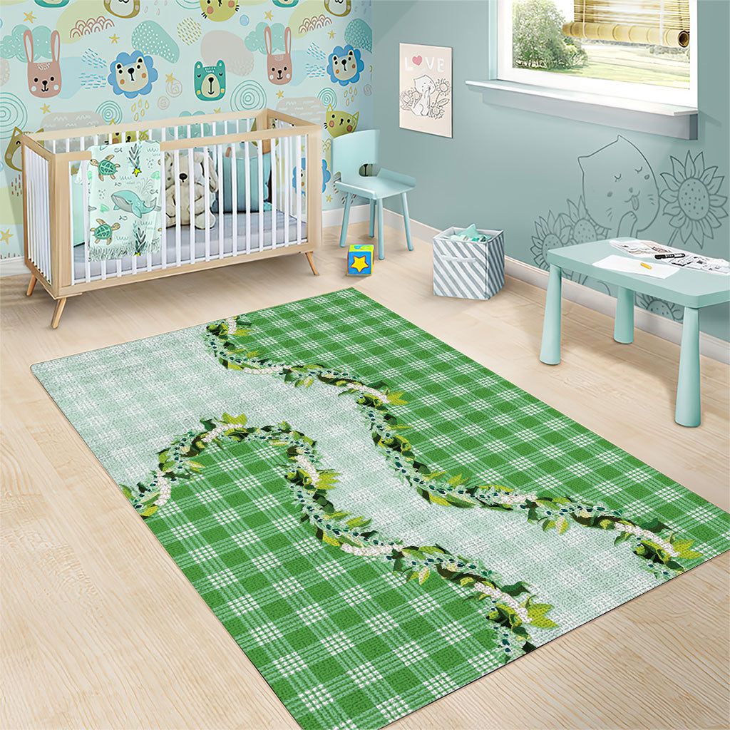 Green Hawaii Palaka Area Rug Maile Pikake Honohono Orchid Lei LT05 - Polynesian Pride