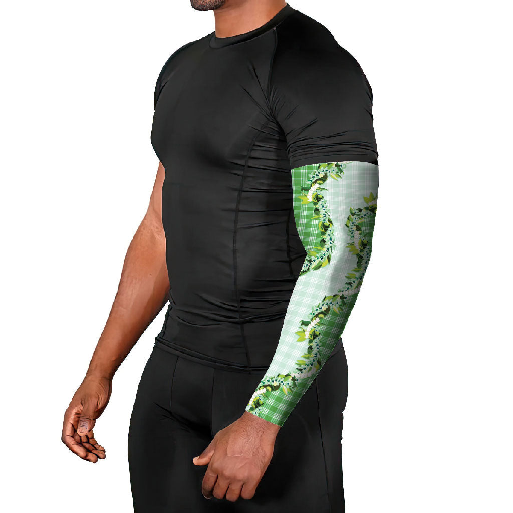 Green Hawaii Palaka Arm Sleeves Maile Pikake Honohono Orchid Lei LT05 - Polynesian Pride
