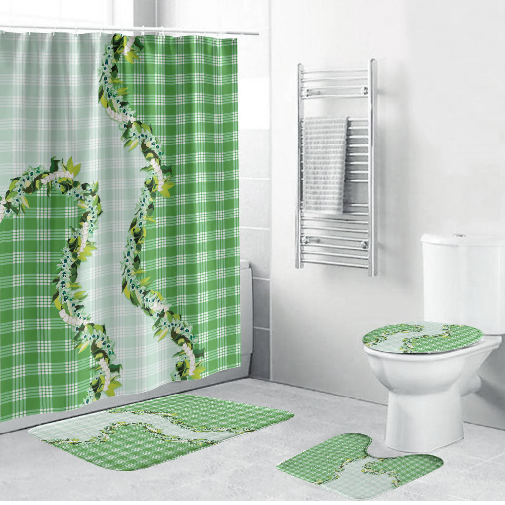 Green Hawaii Palaka Bathroom Set Maile Pikake Honohono Orchid Lei LT05 Bathroom Set (4 pcs) Green - Polynesian Pride