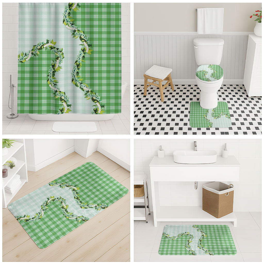 Green Hawaii Palaka Bathroom Set Maile Pikake Honohono Orchid Lei
