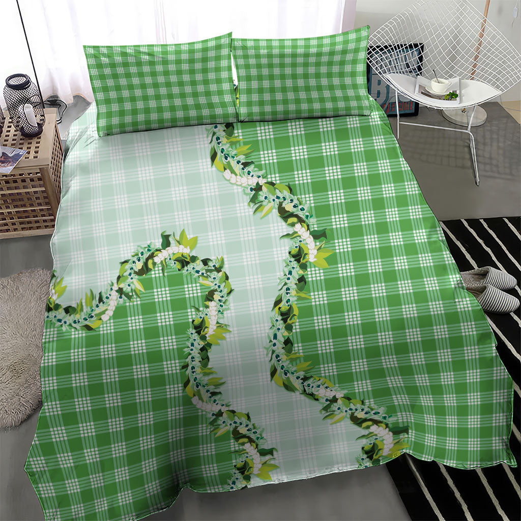Green Hawaii Palaka Bedding Set Maile Pikake Honohono Orchid Lei LT05 - Polynesian Pride