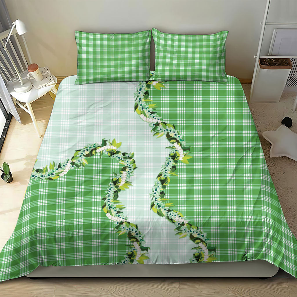Green Hawaii Palaka Bedding Set Maile Pikake Honohono Orchid Lei LT05 - Polynesian Pride
