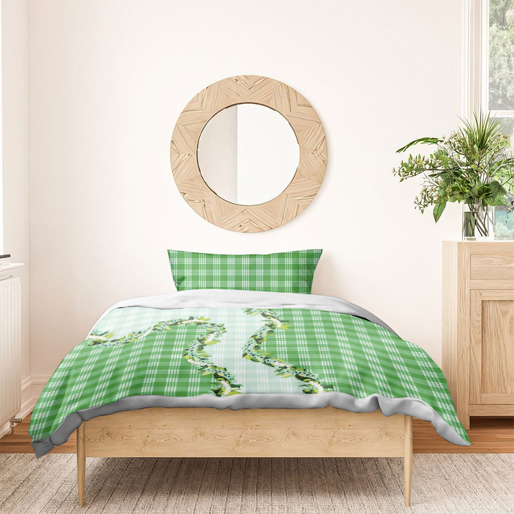 Green Hawaii Palaka Bedding Set Maile Pikake Honohono Orchid Lei LT05 - Polynesian Pride