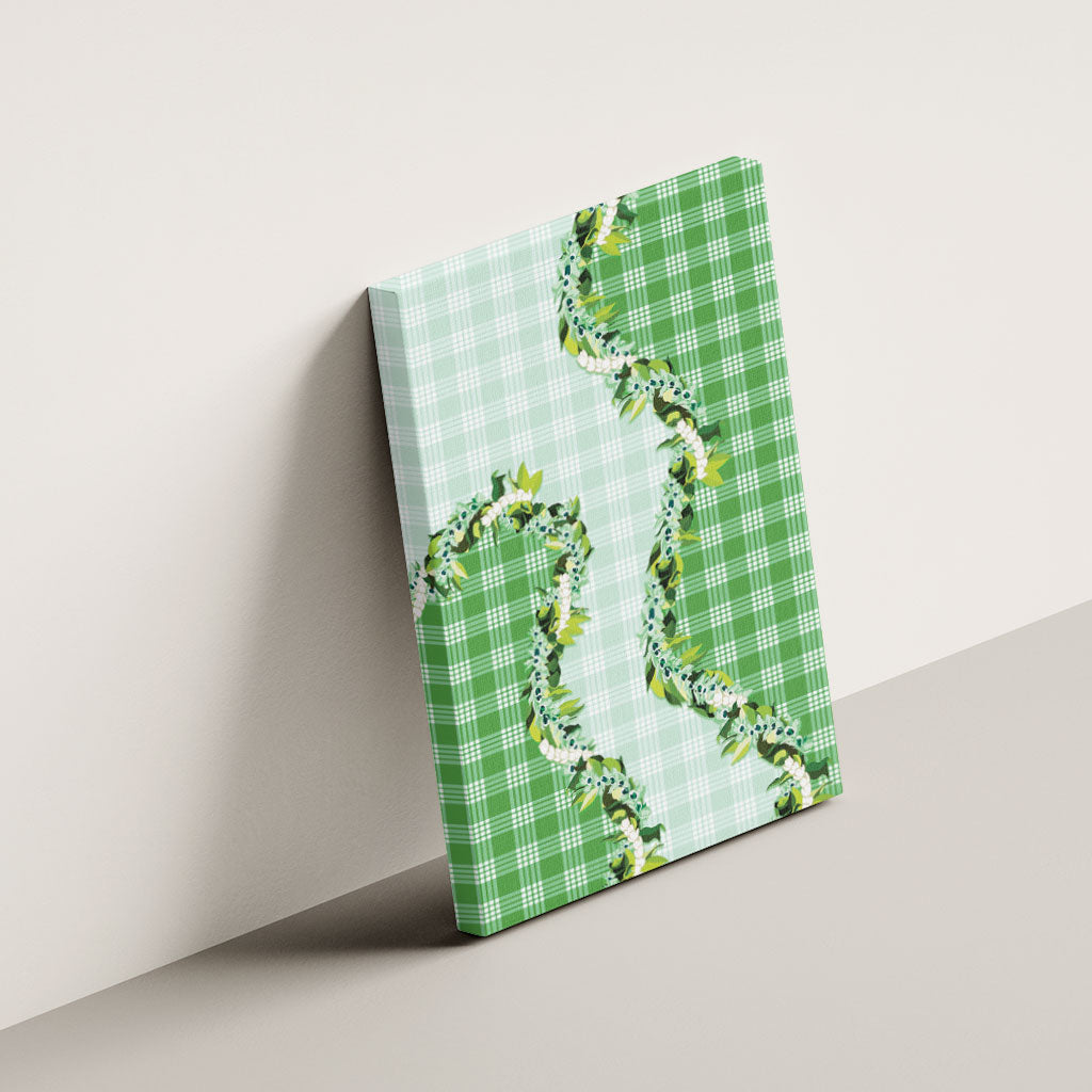 Green Hawaii Palaka Canvas Wall Art Maile Pikake Honohono Orchid Lei LT05 - Polynesian Pride