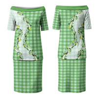 Green Hawaii Palaka Family Matching Puletasi and Hawaiian Shirt Maile Pikake Honohono Orchid Lei LT05 Mom's Dress Green - Polynesian Pride