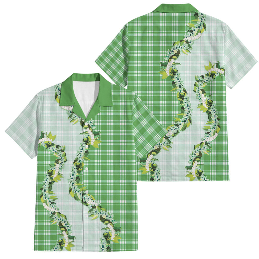 Green Hawaii Palaka Family Matching Puletasi and Hawaiian Shirt Maile Pikake Honohono Orchid Lei LT05 Dad's Shirt - Short Sleeve Green - Polynesian Pride