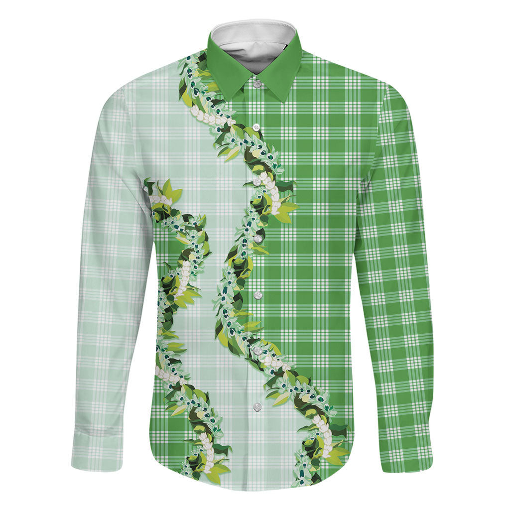 Green Hawaii Palaka Family Matching Tank Maxi Dress and Hawaiian Shirt Maile Pikake Honohono Orchid Lei