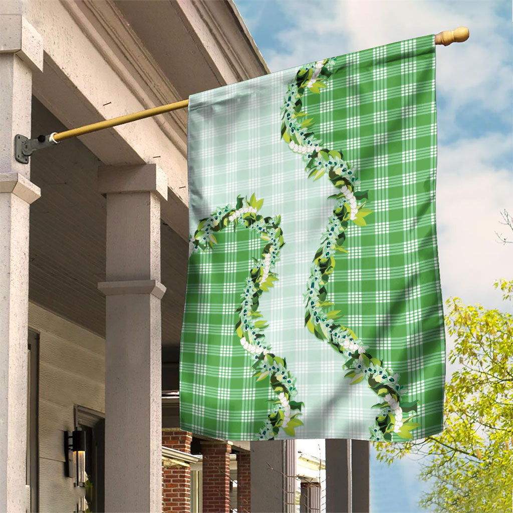 Green Hawaii Palaka Garden Flag Maile Pikake Honohono Orchid Lei LT05 House Flag Green - Polynesian Pride