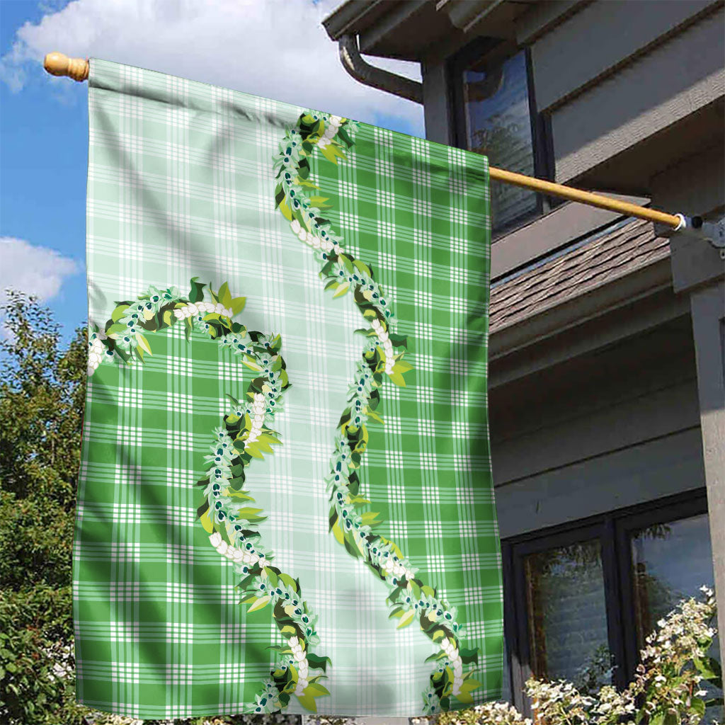 Green Hawaii Palaka Garden Flag Maile Pikake Honohono Orchid Lei LT05 - Polynesian Pride