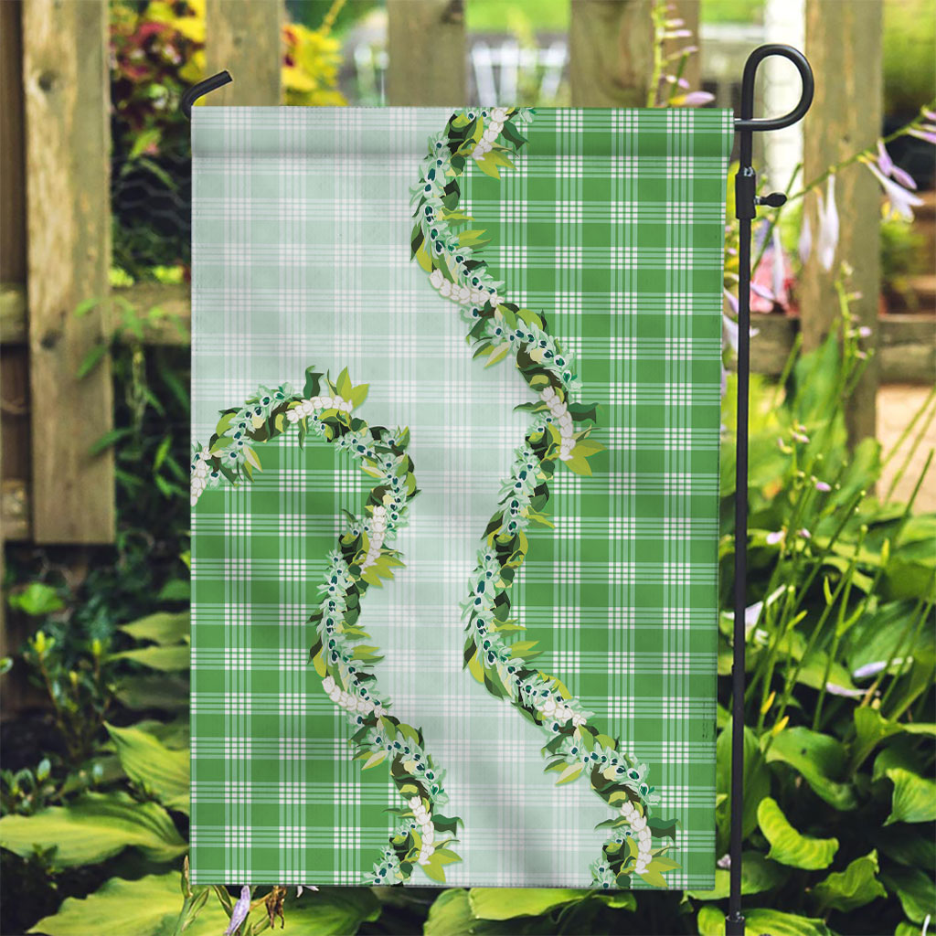 Green Hawaii Palaka Garden Flag Maile Pikake Honohono Orchid Lei LT05 Garden Flag Green - Polynesian Pride