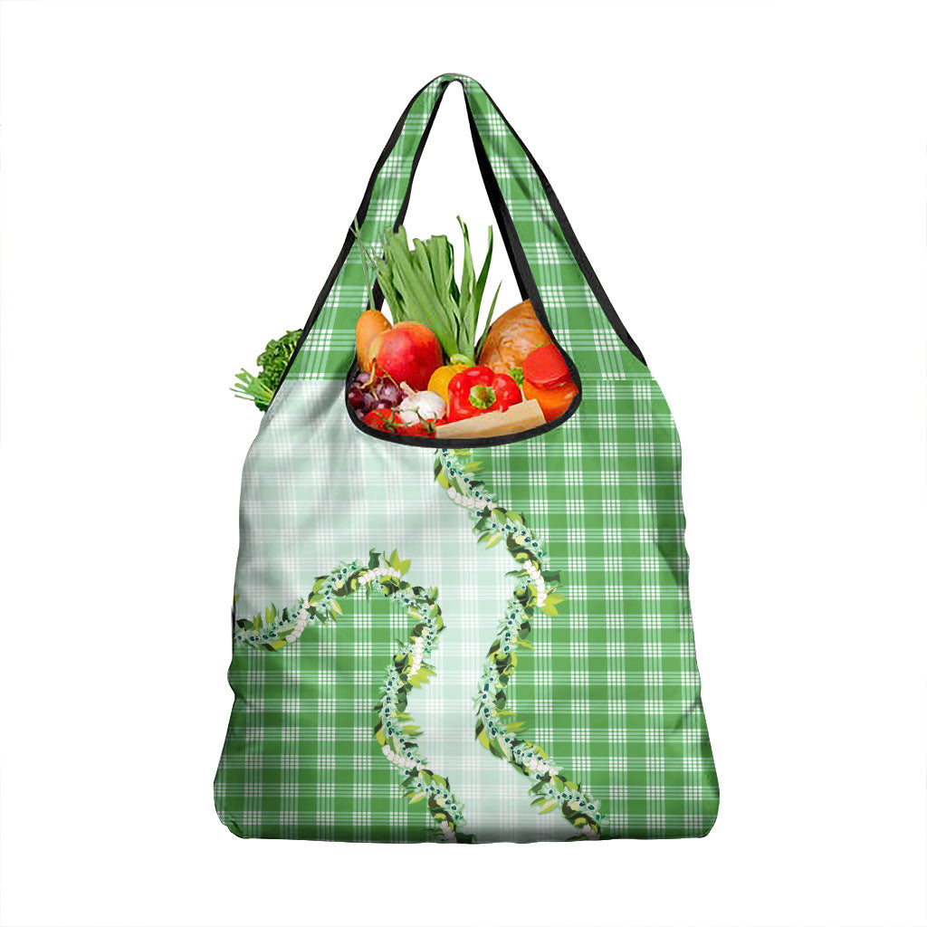 Green Hawaii Palaka Grocery Bag Maile Pikake Honohono Orchid Lei LT05 1-pack One Size Green - Polynesian Pride