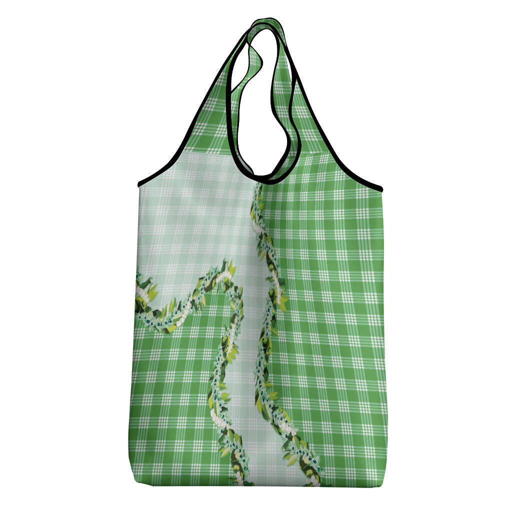 Green Hawaii Palaka Grocery Bag Maile Pikake Honohono Orchid Lei LT05 - Polynesian Pride