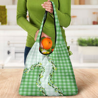 Green Hawaii Palaka Grocery Bag Maile Pikake Honohono Orchid Lei LT05 - Polynesian Pride