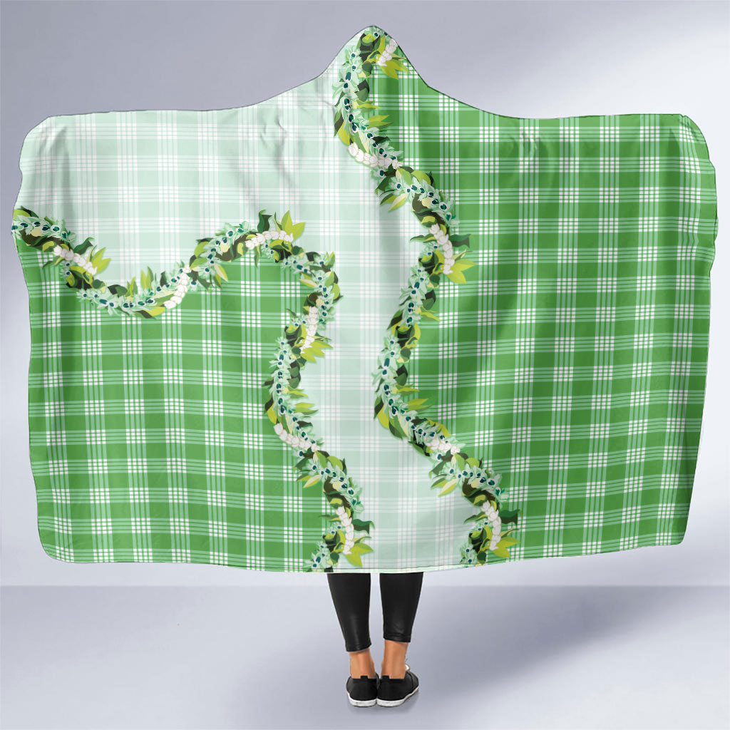 Green Hawaii Palaka Hooded Blanket Maile Pikake Honohono Orchid Lei LT05 One Size Green - Polynesian Pride