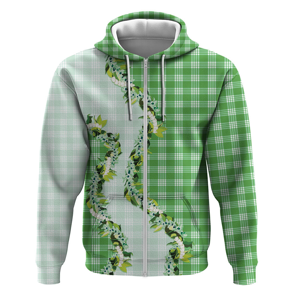 Green Hawaii Palaka Hoodie Maile Pikake Honohono Orchid Lei LT05 Zip Hoodie Green - Polynesian Pride