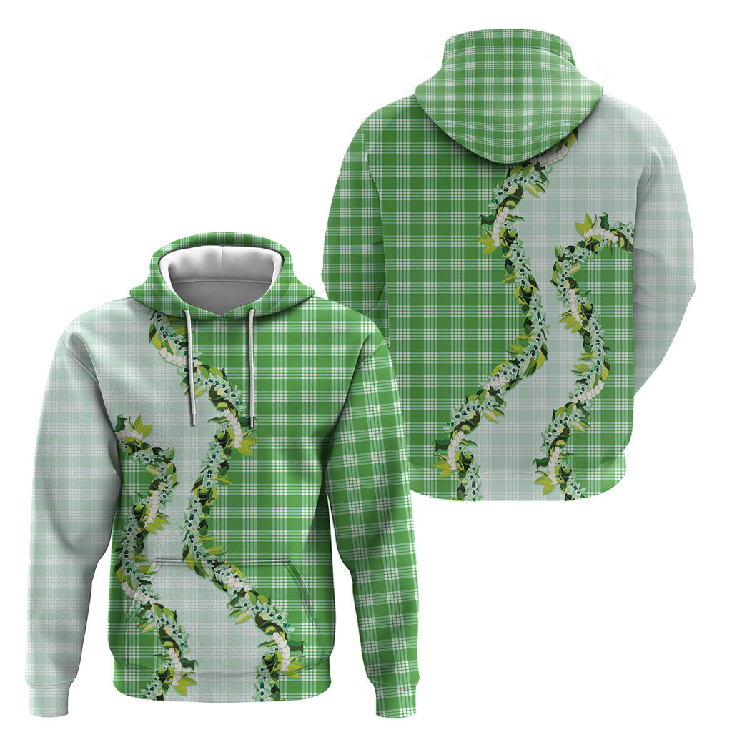 Green Hawaii Palaka Hoodie Maile Pikake Honohono Orchid Lei LT05 - Polynesian Pride