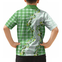 Green Hawaii Palaka Kid Hawaiian Shirt Maile Pikake Honohono Orchid Lei LT05 - Polynesian Pride
